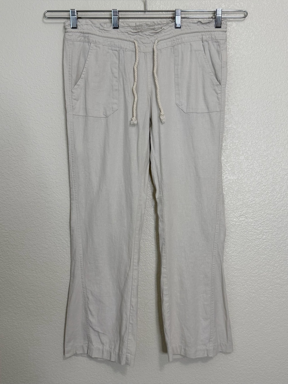 Roxy Linen Blend Oceanside Drawstring Pull-On Pants, Sz Medium